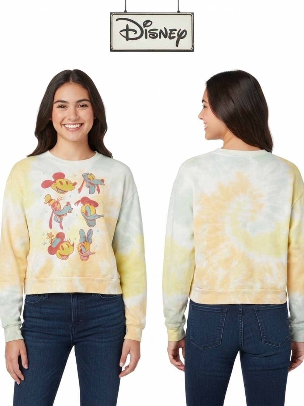 Disney Characters Tie Dye Crop Junior Sweatshirt XL (15/17)